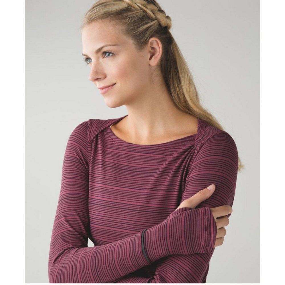 Lululemon Sz. 6 Wine Berry Black Catch Me Long Sleeve in Kanto Stripe